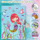 A girls' diary with a mermaid cover design, shown alongside a silver padlock and keys and feature callouts on the right. The cover illustration includes a mermaid, unicorns, jellyfish, and sea plants on a light blue background.