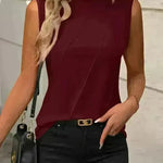 Summer Women's Solid Color Round Neck Sleeveless Loose Tops for Women suitable for Work business Events Ladies Evening Tops. - EX-STOCK CANADA