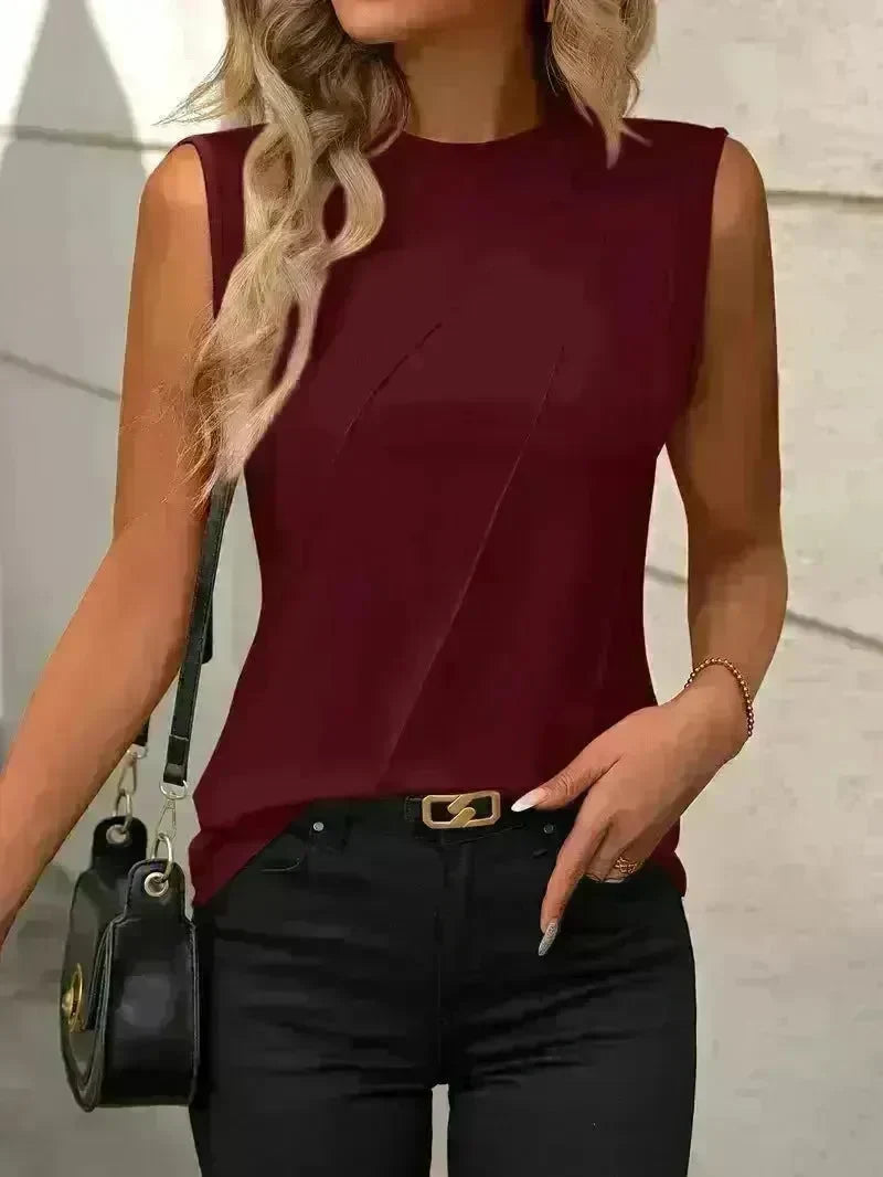 Summer Women's Solid Color Round Neck Sleeveless Loose Tops for Women suitable for Work business Events Ladies Evening Tops. - EX-STOCK CANADA