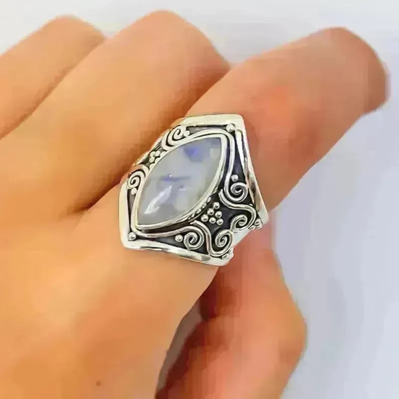 Fashion Antique silver vintage moonstone ring for men - EX-STOCK CANADA