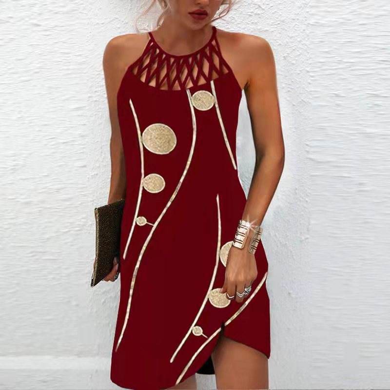 Fashion Print Dress Casual Halterneck Dresses For Women Summer Clothes - EX-STOCK Canada