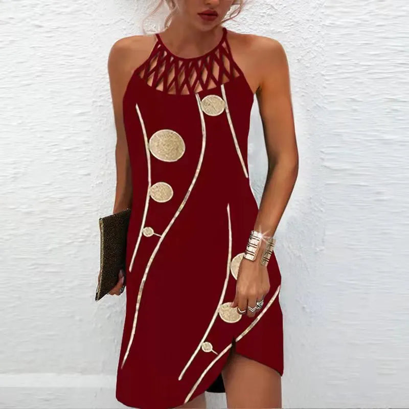 Fashion Print Dress Casual Halterneck Dresses For Women Summer Clothes - EX-STOCK CANADA