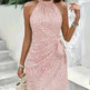 Casual Summer Halter neck Printed Dress With Tied Elegant Ladies High Neck Mini Dress. - EX-STOCK CANADA
