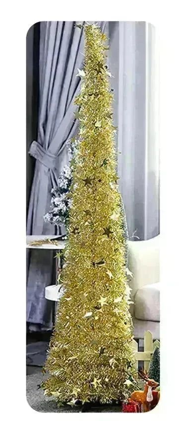 Artificial Tinsel Up Christmas Tree With Stand Gorgeous Collapsible Artificial Christmas Tree For Christmas Decorations - EX-STOCK CANADA