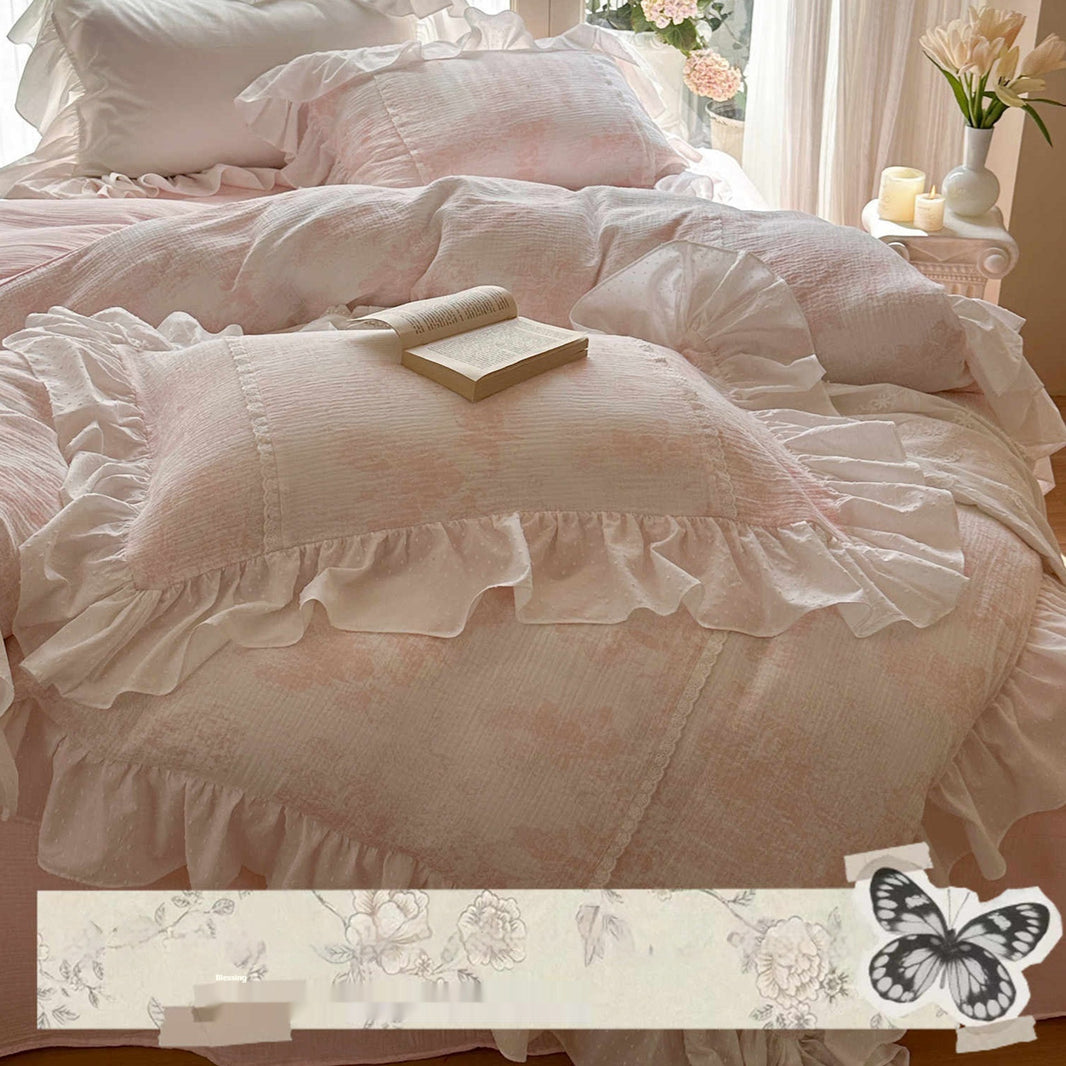 Gentle Crinkled Gauze Cotton Four-piece Duvet Set Bedding EX-STOCK Canada 