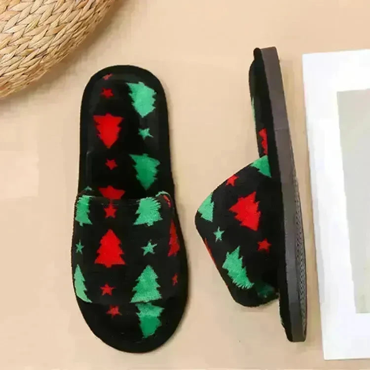 Christmas Tree Home Slippers Fashion Floor Bedroom Open-toe Plush Slippers For Women Fuzzy House Shoes - EX-STOCK CANADA