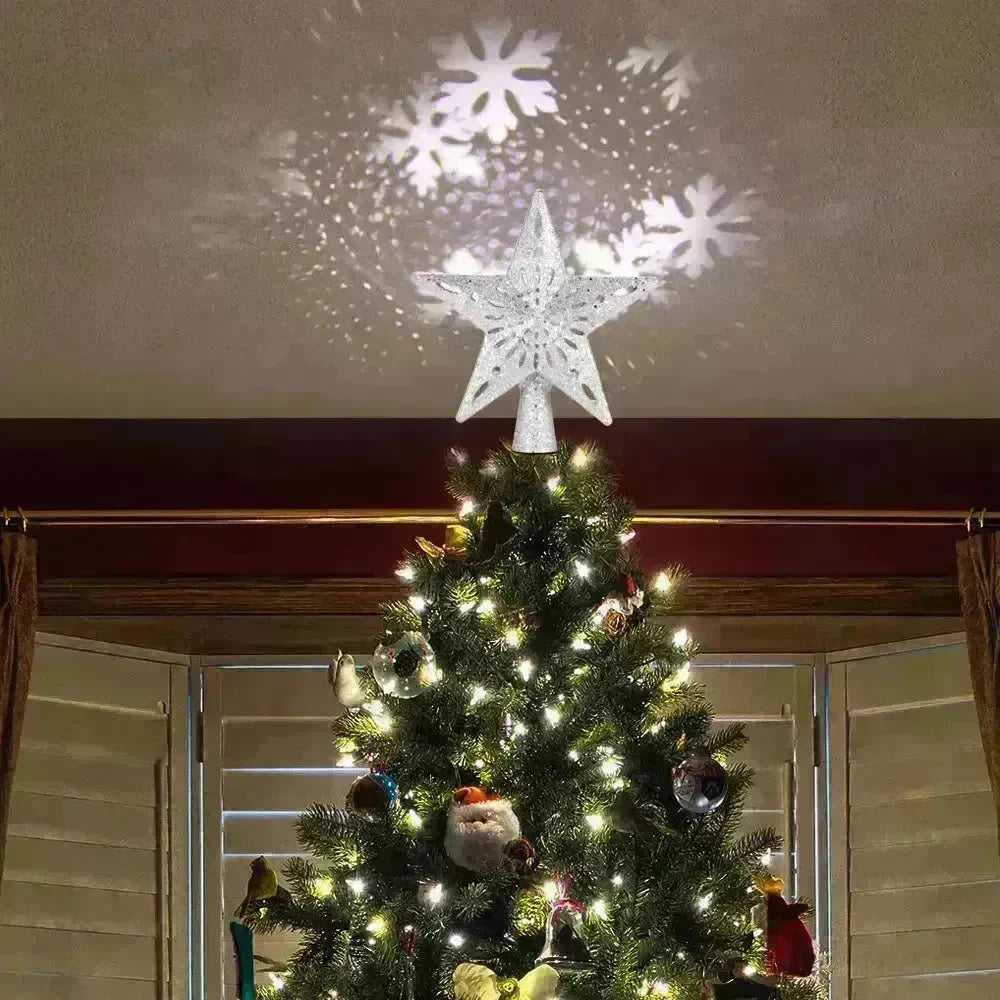 Christmas Tree Top Light Star Snowflake Shape LED Laser Projector Lights Christmas Tree Ornament - EX-STOCK CANADA
