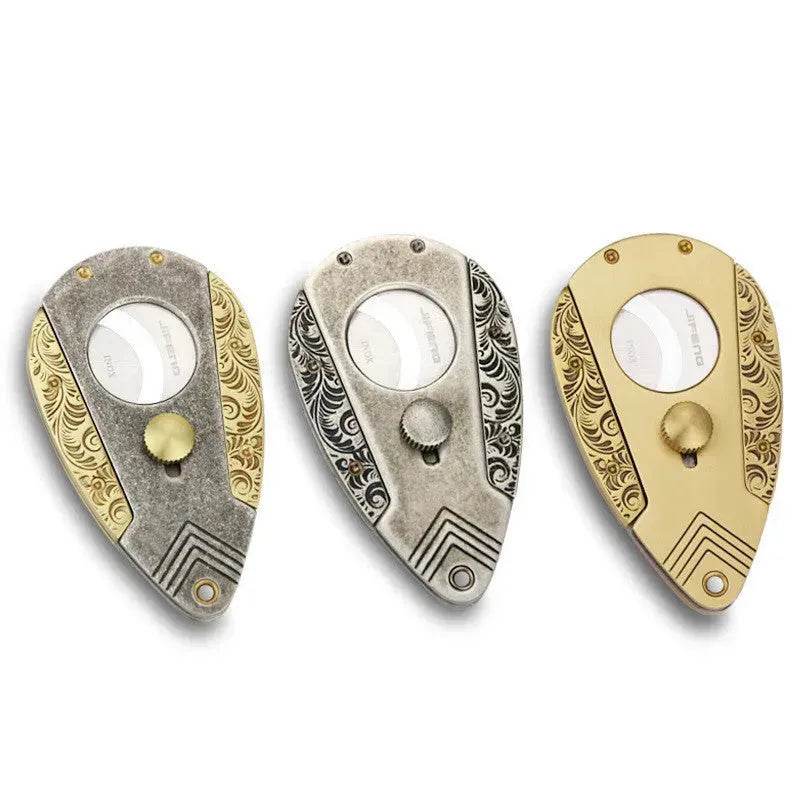 Stainless Steel Blade Solid Brass Engraved Double-edged Cigar Cutter - EX-STOCK Canada