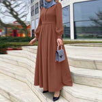 Casual Loose Solid Color Belt Zipper Muslim Long Dress - EX-STOCK Canada