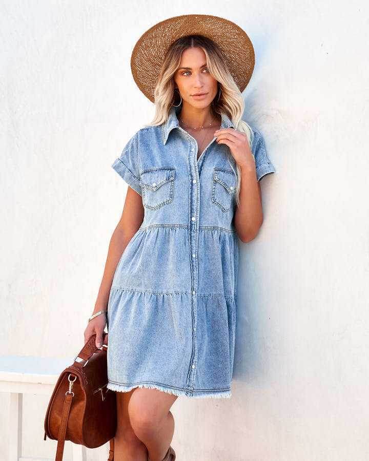 Casual Fashion Denim Short Sleeve loose mini Dress - EX-STOCK Canada