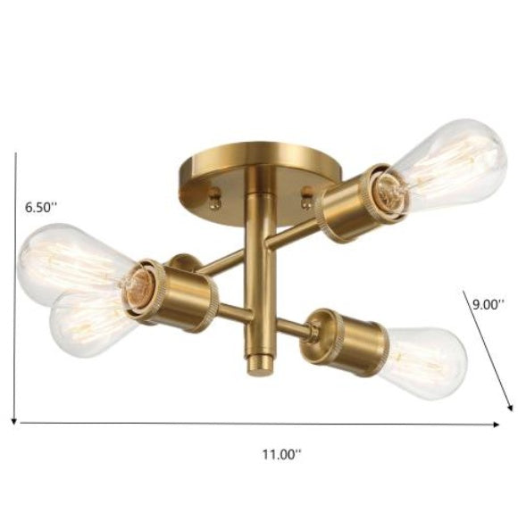 Ephemeral Four Lights Semi Flush Mount Retro Hallway Kitchen Bedroom Living Room Ceiling Pendant 11 W X 6.5 H EX-STOCK