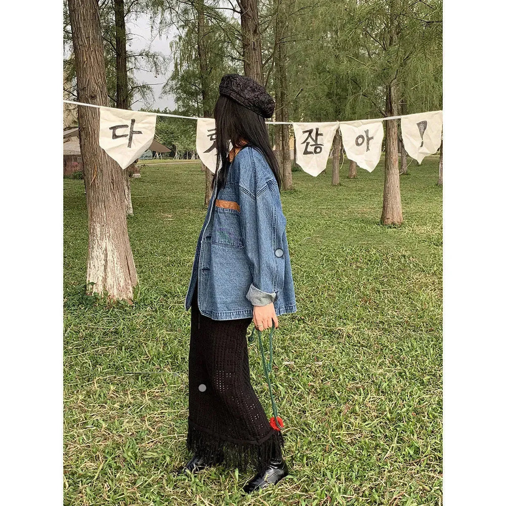 Casual Loose Oversized Lapel Unisex Cotton Denim coat Jacket L - EX-STOCK CANADA