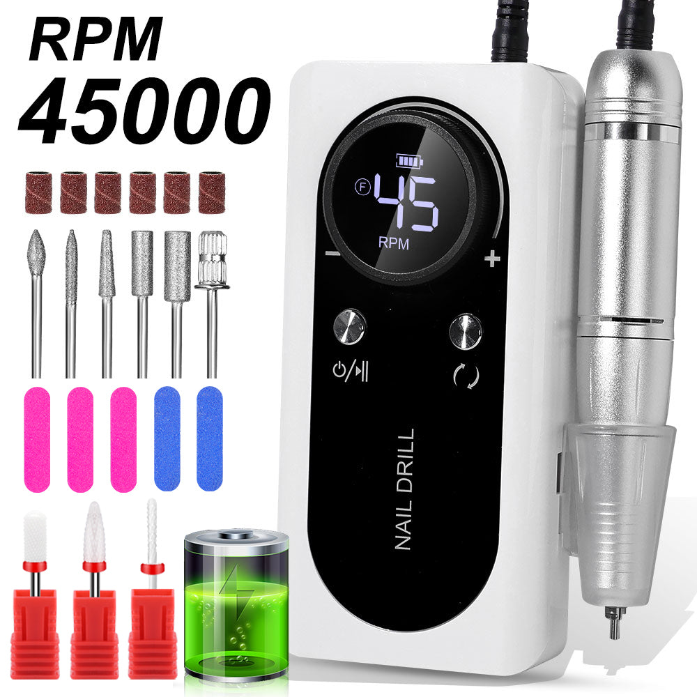 Perceuse à ongles électrique professionnelle, lime à ongles rechargeable E-File 45000 RPM sans fil, kit de lime à ongles électrique, meuleuse électronique portable, adaptée pour le polissage de vernis à ongles et de colle à onglesEX-STOCK Canada 