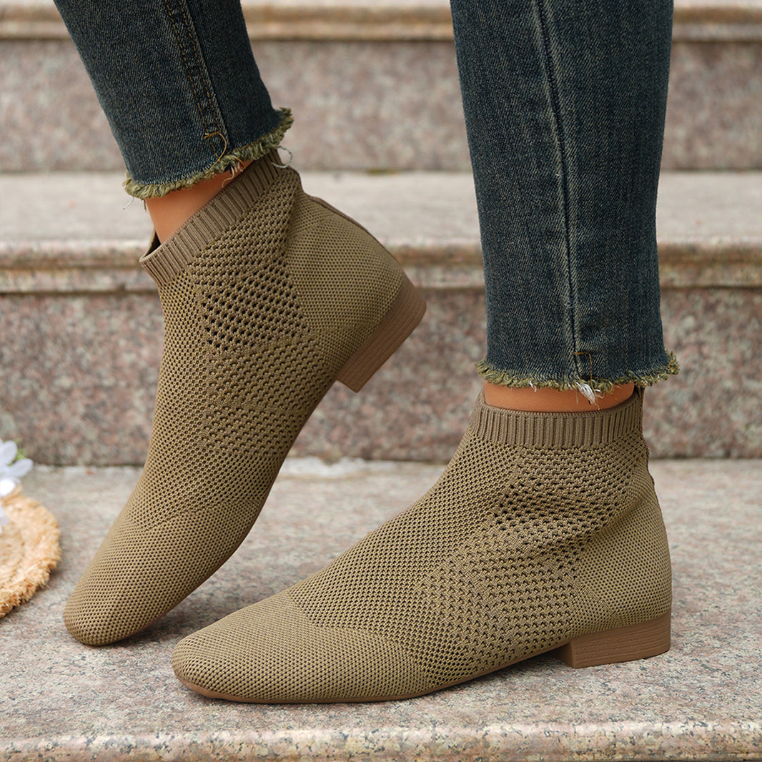 Women's Knit Sock Ankle Boots – Pointed Toe Flat Boots | Black & Camel | EU 36–43