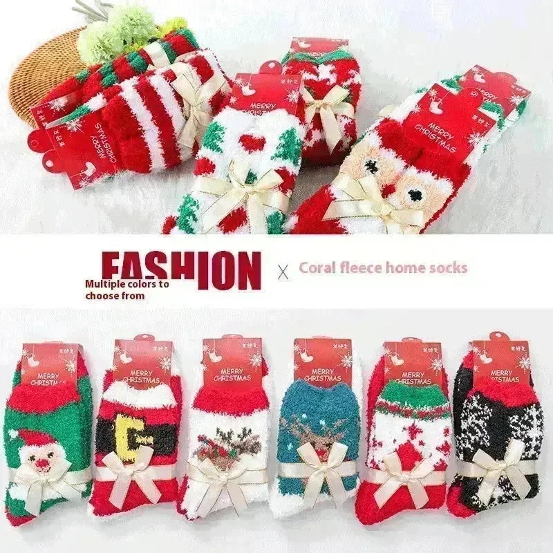 Winter Christmas Stockings Women's Thickened Bow Long Tube Fleece-lined - EX-STOCK CANADA