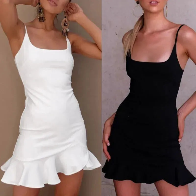 New Ruffles Trumpet Dress Women Sleeveless Spaghetti Strap Slim Summer Dress Party Short Dresses Vestidos - EX-STOCK CANADA
