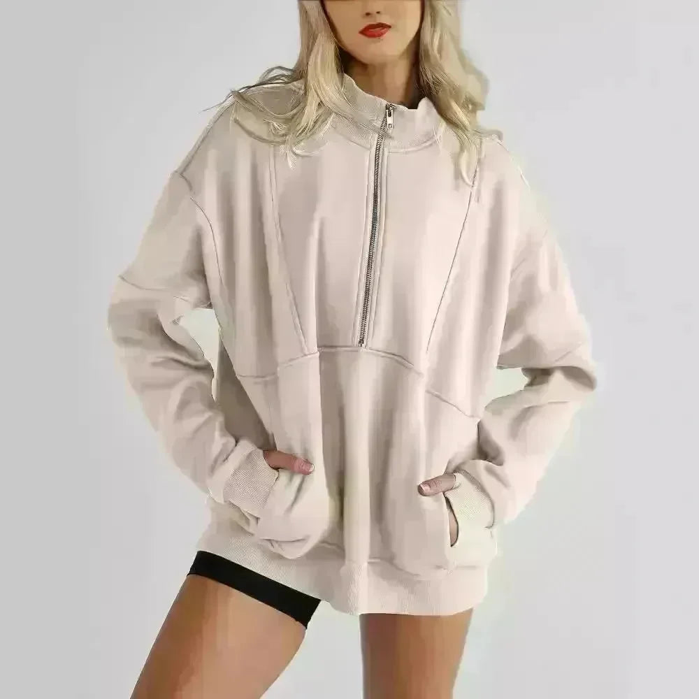 Women's Half Zipper Pocket Fashion Casual Exercise Oversized Sweatshirt Pullover - EX-STOCK CANADA