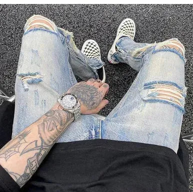 Destroyed ripped Denim jeans Pant men straight leg men - EX-STOCK CANADA