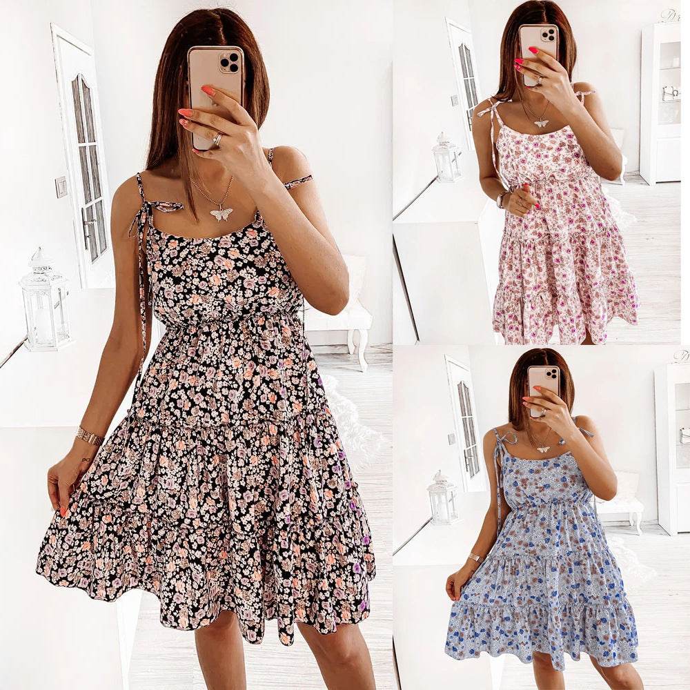 European And American Spring And Summer Small Floral Digital Printing Slip Dress - EX-STOCK Canada