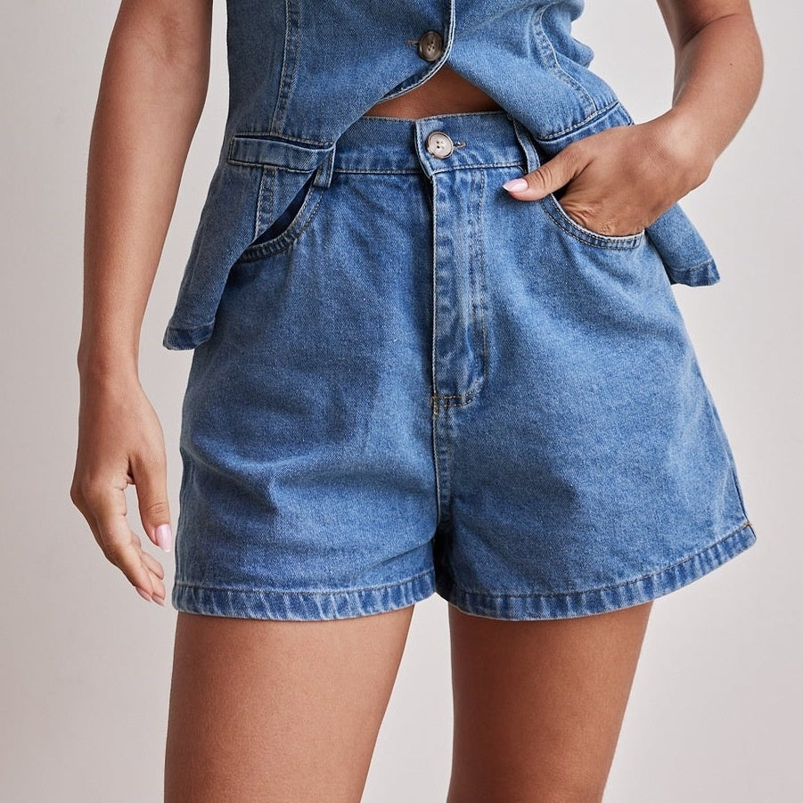 Ensemble pour femmes décontracté en denim sans manches 