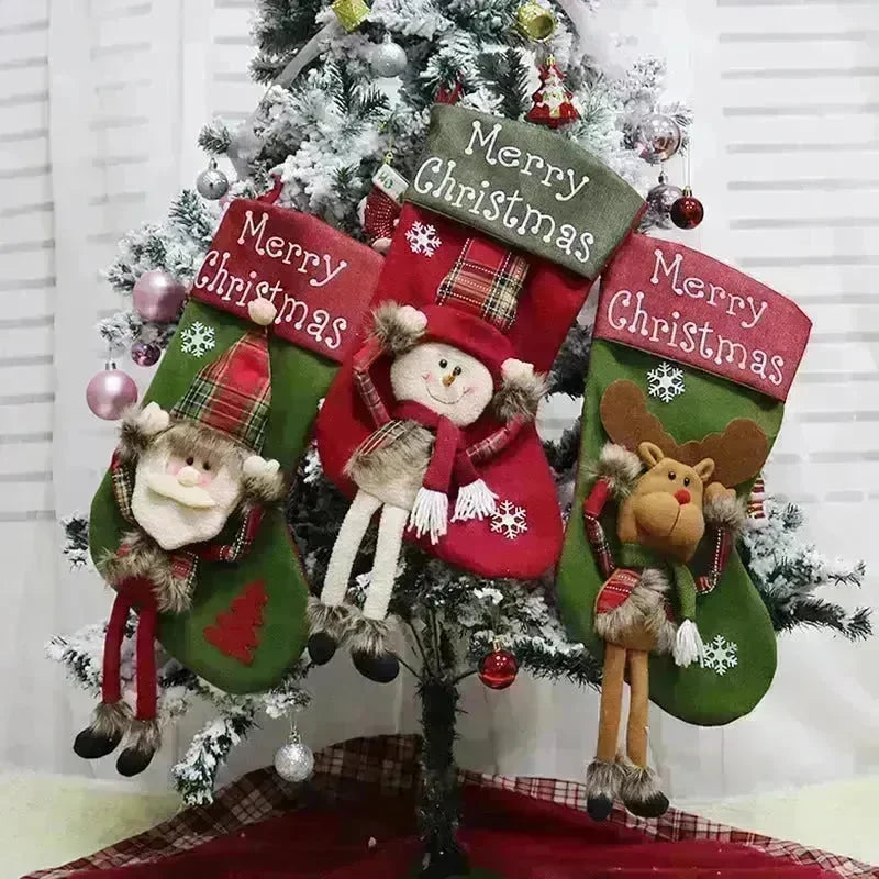 2024 New Year Xmas Big Stockings Set Decorations Christmas 3D Plush Big Sock Christmas Tree Pendant Decorating Supplies - EX-STOCK CANADA