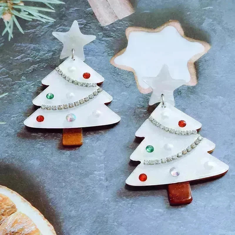 Sweet Christmas Tree Earrings With Rhinestones New Fashion Christmas Acrylic Earrings Women's Jewelry - EX-STOCK CANADA