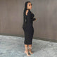 Chic V-neck Long Sleeve Midi Party Club Bodycon Pencil Dress - EX-STOCK Canada