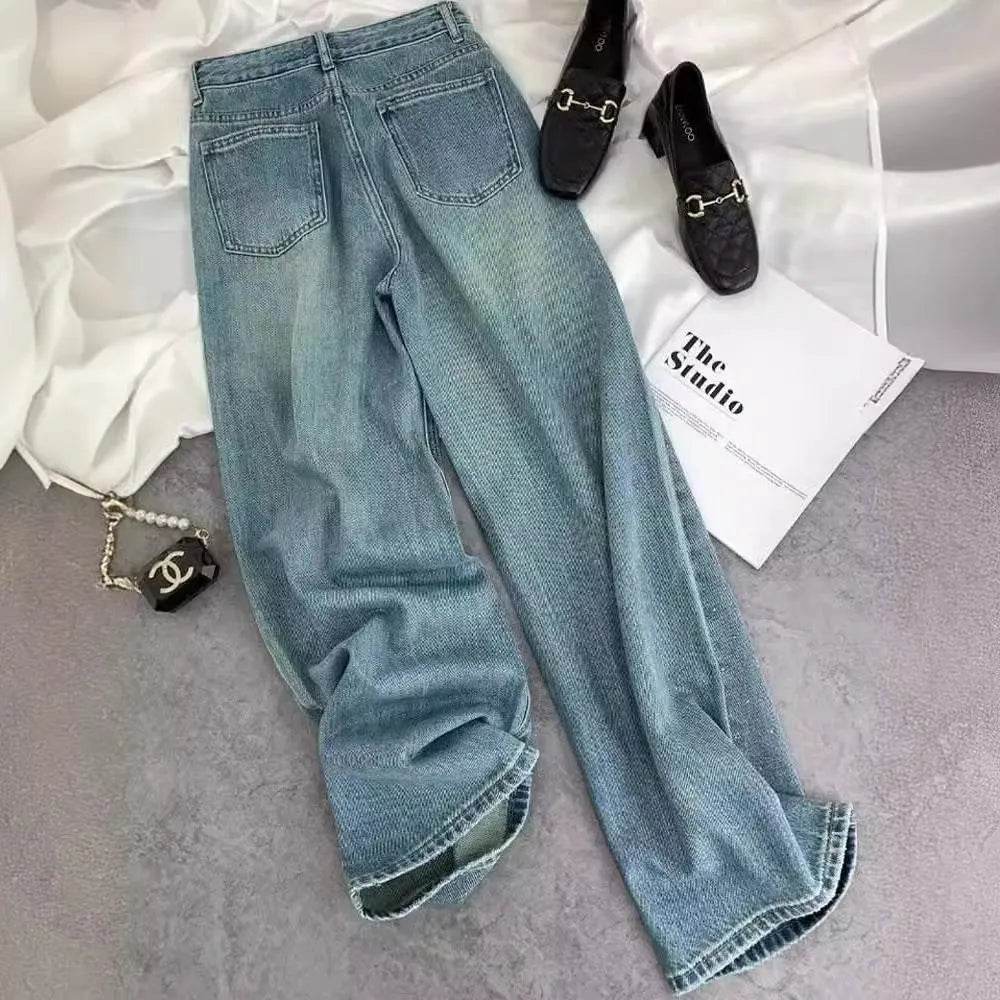 Starry Diamond In The Debris Rhinestone Straight Baggy Jeans Pant For Women - EX-STOCK Canada