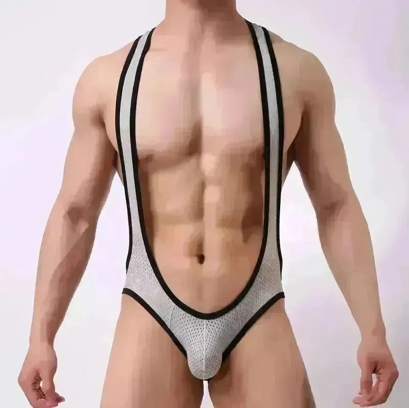 Men's Mesh Breathable One-piece Underwear Bodysuit thong Vest Pants - EX-STOCK CANADA