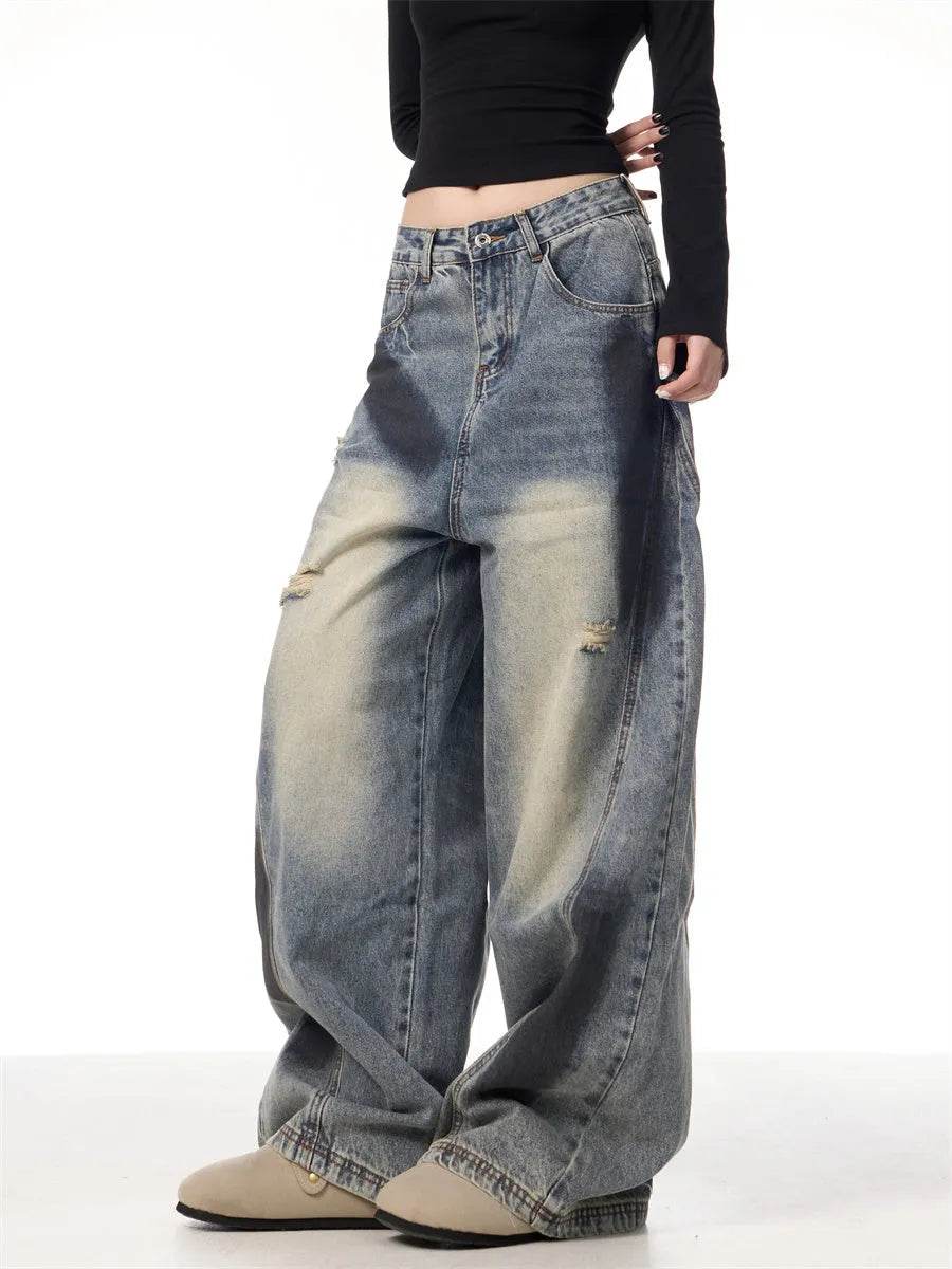 Splash Ink Ripped Machete Baggy Jeans Pant For Women Loose-fitting Wide-leg Trousers - EX-STOCK Canada