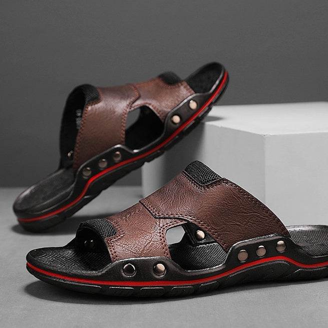 Non-slip Deodorant Men's Sandals Genuine Leather Outdoor Flip Flops  EX-STOCK CANADA
