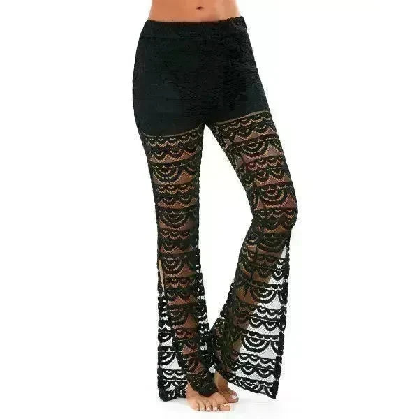 Summer Women Elegant Patchwork Sheer Pants Sexy Lace Trouser Pantalon Party Clubwear - EX-STOCK CANADA