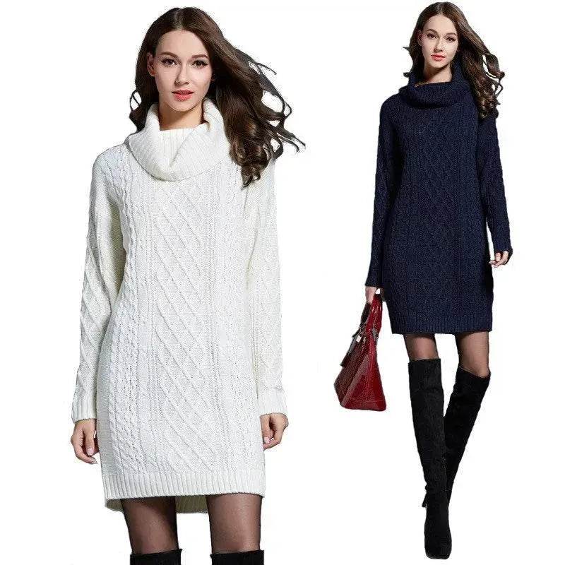 New Autumn Winter Solid Knitted Oversized Mini Turtleneck Sweater Dress - EX-STOCK Canada