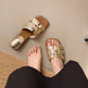 Women's Flat Block Heel Slides, 2026 Summer Outdoor Fashion Woven Slides, Versatile Elegant One-Strap Slippers 