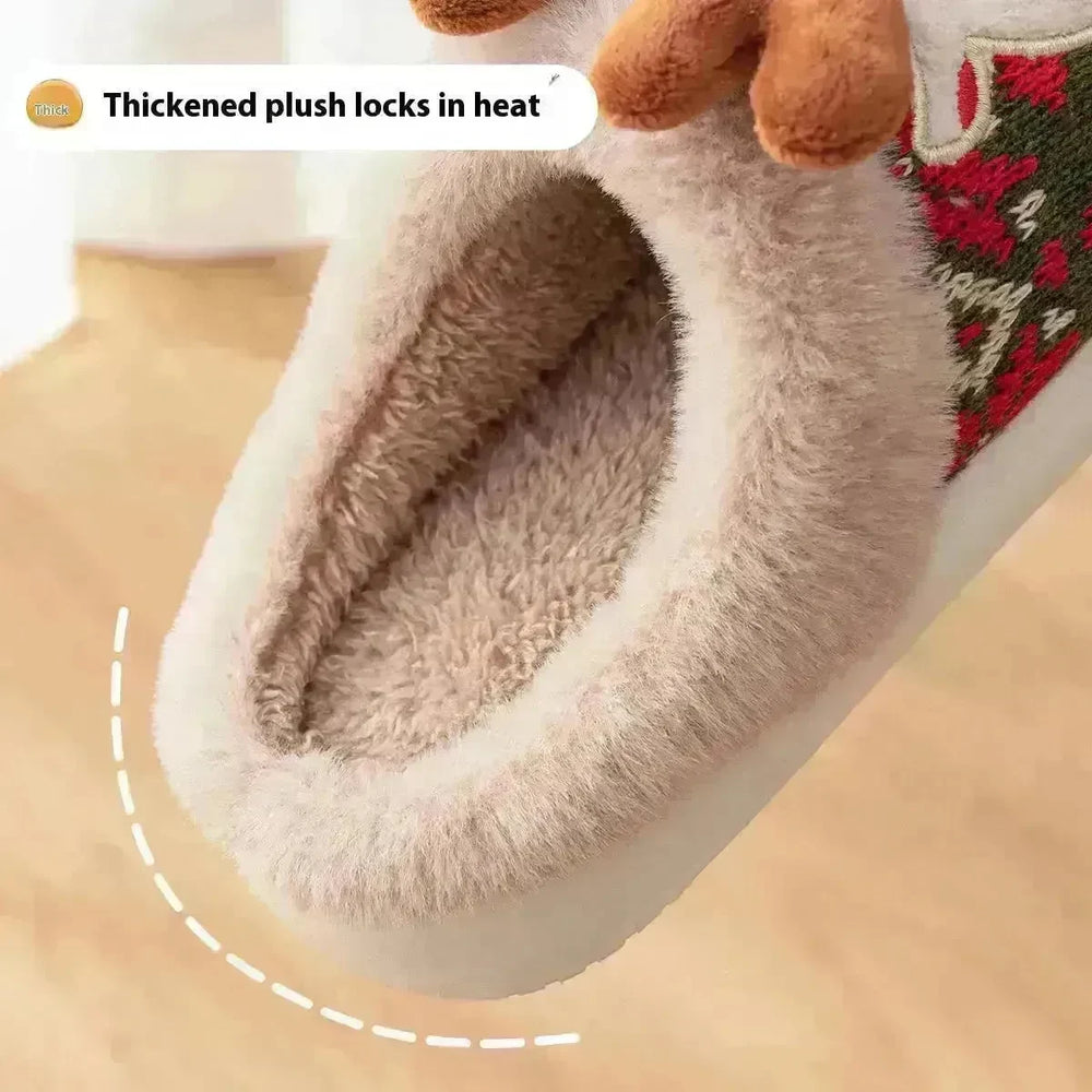 Cute Christmas Elk Plush Slippers Winter Ins Fashion Non-slip Floor Bedroom Home Slippers For Women Fuzzy House Shoes - EX-STOCK CANADA