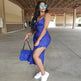 Women's Satin Drape Cowl Neck Sleeveless summer dress Strappy Cami Split Slit Party Midi Dress - EX-STOCK CANADA