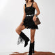 Women's Square Neck Summer Vacation Double-layer Sleeveless Mini Black Tassel Hem Dress EX-STOCK