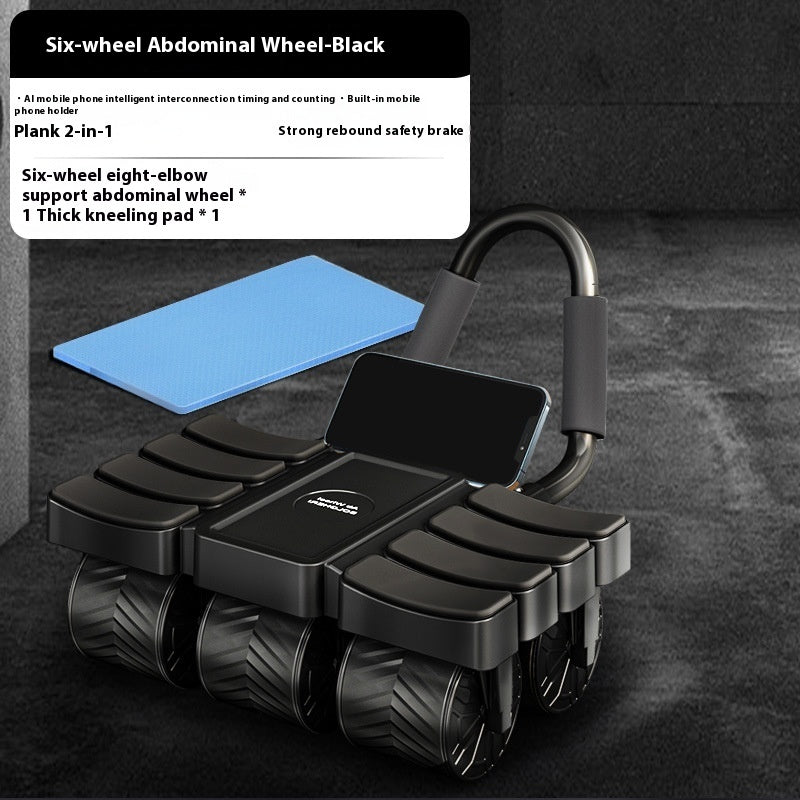 Six-Wheel Automatic Rebound Ab Roller with Elbow Support – Black or Red