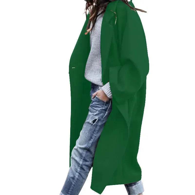 Lapel Single Breasted Women Winter Solid Woolen Trench Coat Long Jacket - EX-STOCK Canada