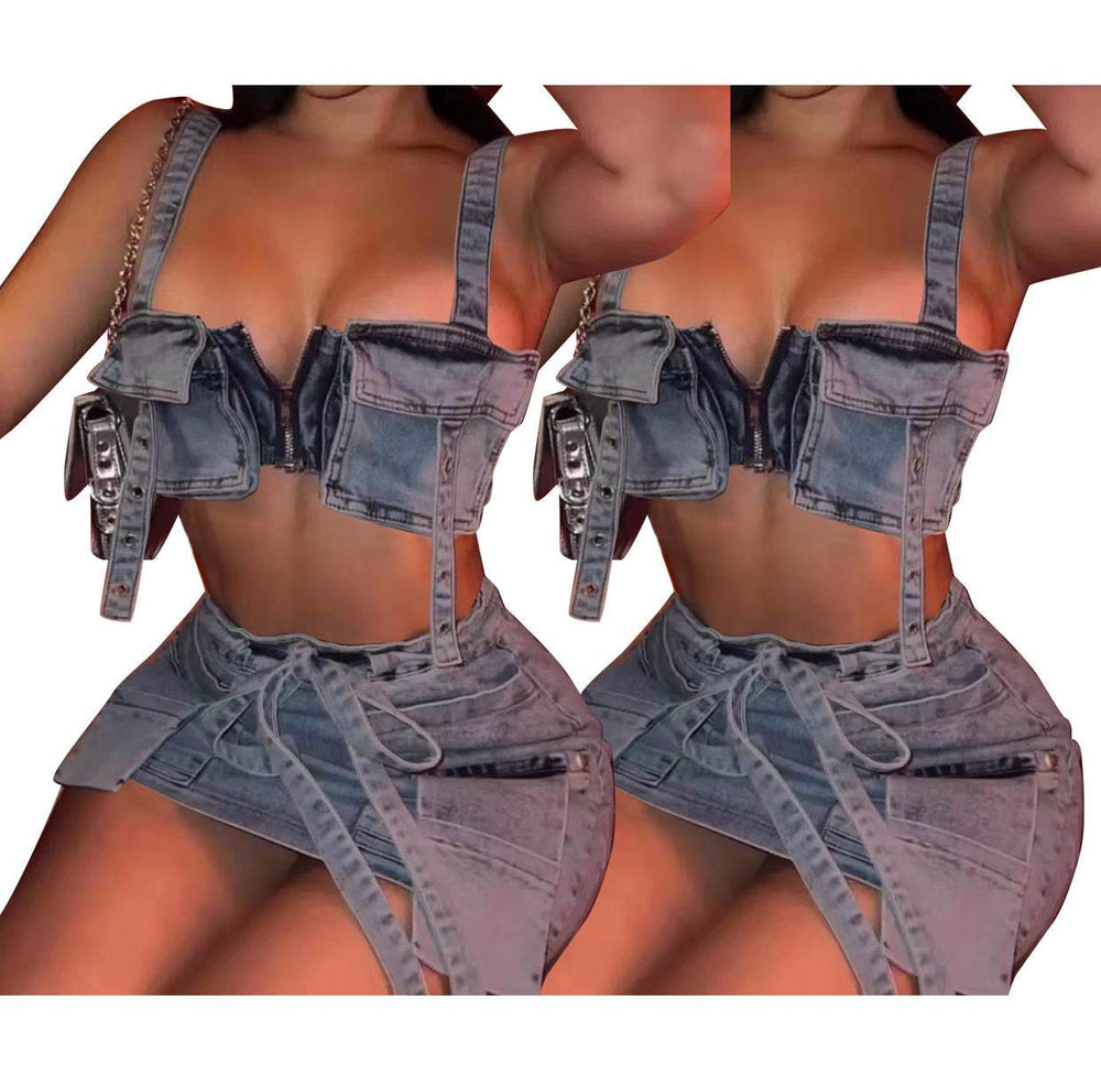 New Denim Strapless Dress Suit Hot Girl Short - EX-STOCK Canada