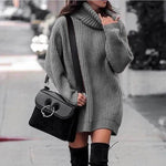Autumn Winter Solid Cashmere oversized Knitted Mini Turtleneck Sweater Dress - EX-STOCK Canada