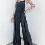 Retro Washed Raw Edge Denim Wide-leg Suspender Denim Jumpsuit Baggy Denim Jeans Jumper - EX-STOCK Canada