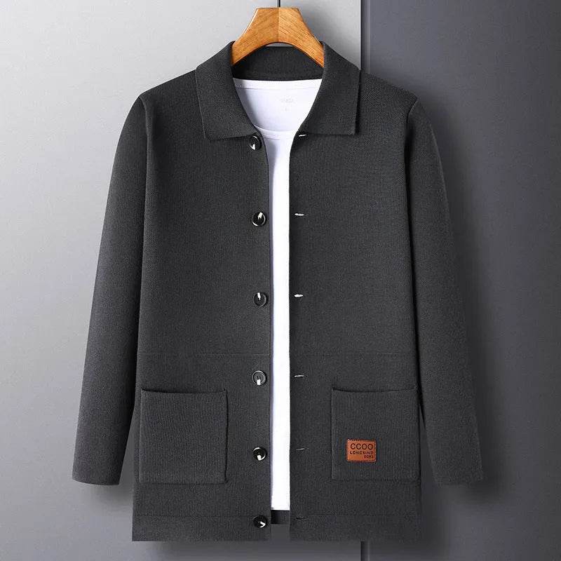 Cardigan Men's Knitted Turn-down Collar Coat Thin Loose Sweater - EX-STOCK Canada