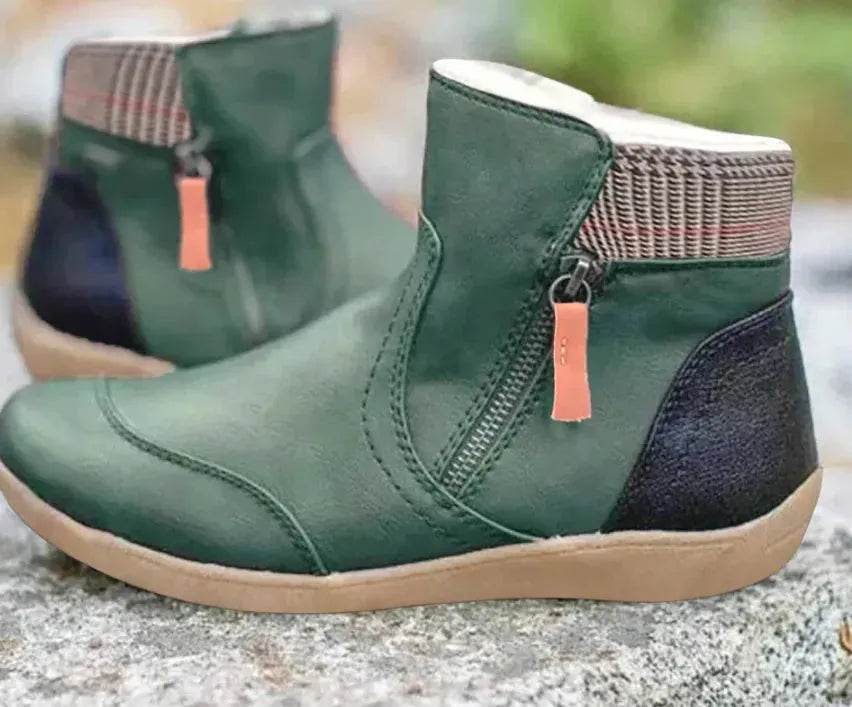 Winter Leather Stitching Flat Bottom Martin Boots With Zipper Plus Size - EX-STOCK Canada