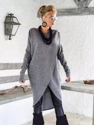 New Fashion Autumn Winter Front Split Sweater Tunic Top Women - EX-STOCK Canada