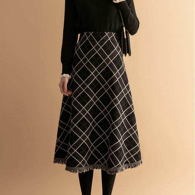 Women Plaid Big Hem Wool Midi Skirt - EX-STOCK Canada
