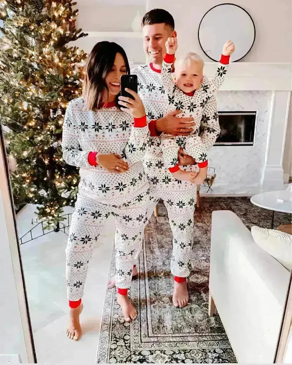 Polyester Black And White Contrast Color Christmas New Parent-Child Women's Casual Suit - EX-STOCK CANADA