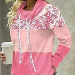 New Fashion Women's Pile Collar Printed Hoodie Pullover Top - EX-STOCK CANADA