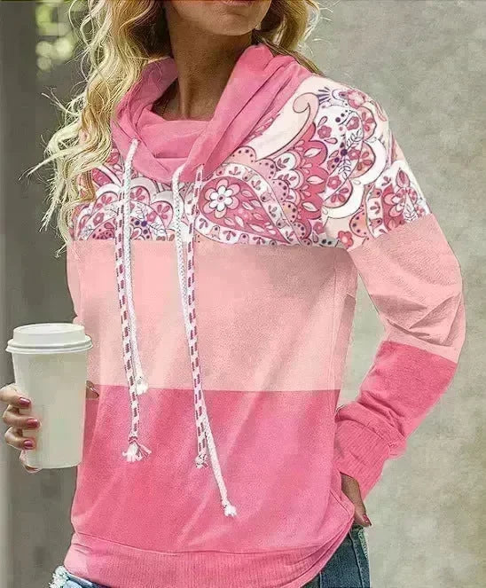 New Fashion Women's Pile Collar Printed Hoodie Pullover Top - EX-STOCK CANADA