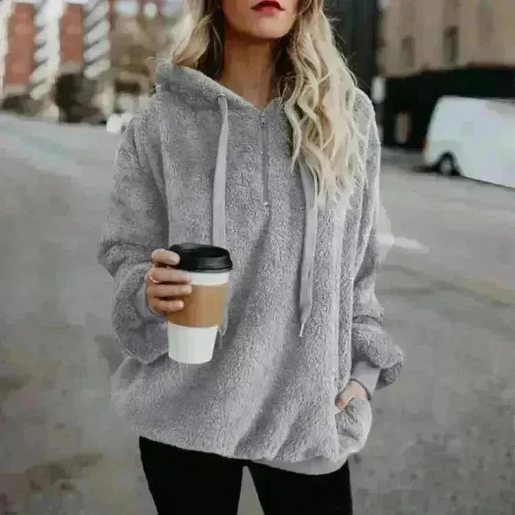 Women's Polerones Fleece Hoodie Pullover fall Winter Zipper Pocket Sweatshirt - EX-STOCK CANADA
